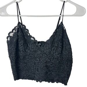 Express Lace Crop Top Cami Medium‎ Black Smocked coquette whimsigoth